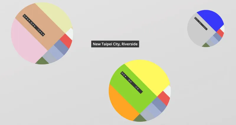 Visualization of running experiences in the form of discs filled with colors relative to the scenery of the New Taipei City circuits