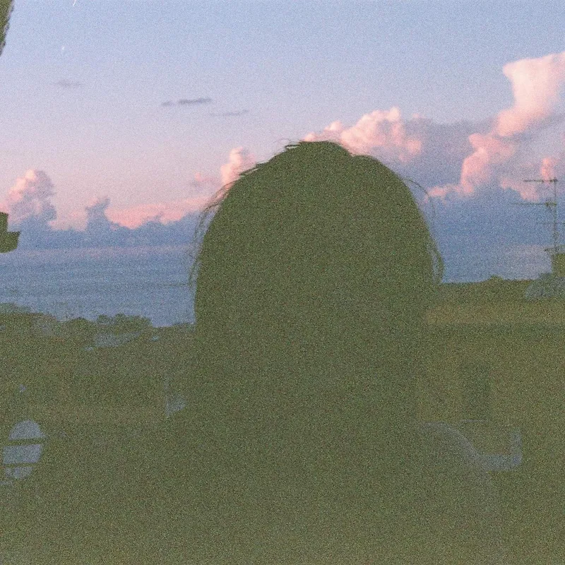 A person's silhouette against a pastel pink and blue sunset sky
